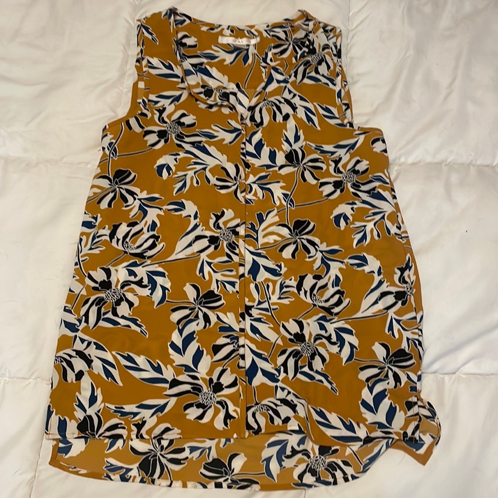 Blue and yellow floral blouse